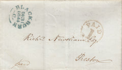 143176 1844 MAIL BLACKBURN, LANCS TO PRESTON WITH BLACKBURN 'PAID/1' UNIFORM PENNY POST HANDSTAMP (LA106).