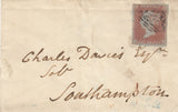 143182 1850 MAIL PRESTON, LANCS TO SOUTHAMPTON 1d PL.99 (SG8) 'LUNE ST' RECEIVERS HANDSTAMP OF PRESTON.