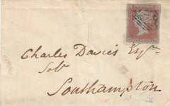 143182 1850 MAIL PRESTON, LANCS TO SOUTHAMPTON 1d PL.99 (SG8) 'LUNE ST' RECEIVERS HANDSTAMP OF PRESTON.