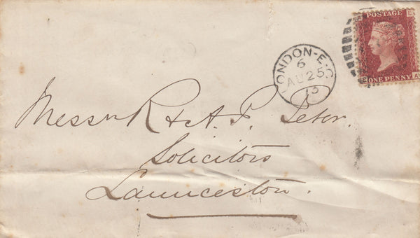 143184 1873 MAIL LONDON TO LAUNCESTON, CORNWALL 1d PL.124 (SG43) MISSENT TO LANCASTER.