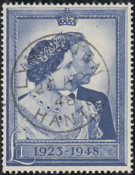 143199 1948 £1 ROYAL SILVER WEDDING (SG494) SUPERB USED FIRST DAY OF ISSUE CANCELLATION.