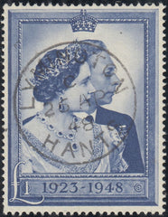 143199 1948 £1 ROYAL SILVER WEDDING (SG494) SUPERB USED FIRST DAY OF ISSUE CANCELLATION.