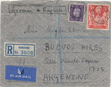 143207 1939 REGISTERED AIRMAIL DORKING, SURREY TO ARGENTINE 3D (SG467) 5S RED (SG477).