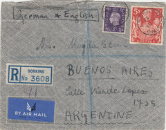 143207 1939 REGISTERED AIRMAIL DORKING, SURREY TO ARGENTINE 3D (SG467) 5S RED (SG477).