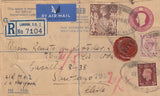 143215 1940 REGISTERED AIRMAIL LONDON TO SANTIAGO, CHILE WITH 2/6 BROWN (SG476) X 3 AND OTHER STAMPS.