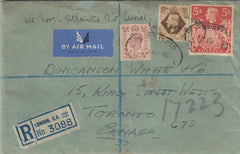 143217 1940 REGISTERED AIRMAIL LONDON TO TORONTO, CANADA 6D (SG470) 1S (SG475) 5S RED (SG477).