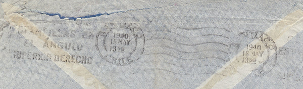 143220 1940 AIRMAIL RIPLEY, DERBY TO SANTIAGO, CHILE 5s RED (SG477) 'RIPLEY/DERBY' DATESTAMP.