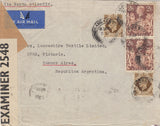 143224 1940 AIRMAIL MANCHESTER TO BUENOS AIRES, ARGENTINA 1s  (SG475) X 2 AND TWO FINE 2/6 BROWN (SG476).