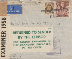 143225 CIRCA 1940-44 AIRMAIL 'H M S RAMSEY C/O G P O LONDON' TO BUENOS AIRES 1s (SG475) 2/6 BROWN (SG476) CANCELLLED 'POSTAGE REFUNDED' AND 'RECEIVED FROM/H.M.SHIPS' HANDSTAMPS.