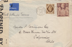 143226 1940 AIRMAIL GOLDERS GREEN, LONDON TO VALPARAISO, CHILE, KGVI 1s (SG475) 2/6 BROWN (SG476).