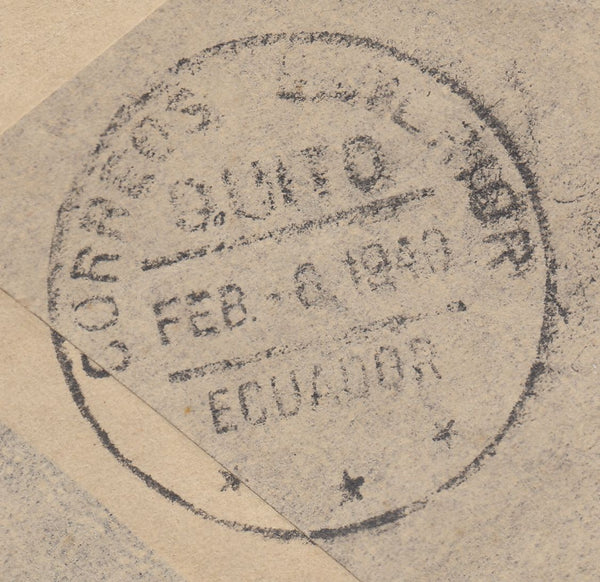 143227 1940 AIRMAIL HAMPSTEAD, LONDON TO QUITO, ECUADOR, KGVI 5s RED (SG477).