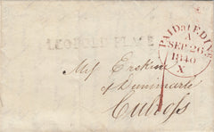 143240 1840 MAIL EDINBURGH TO DUNIMARLE, CULROSS WITH EDINBURGH UNIFORM PENNY POST '1' HANDSTAMP AND 'LEOPOLD PLACE' RECEIVERS HANDSTAMP.