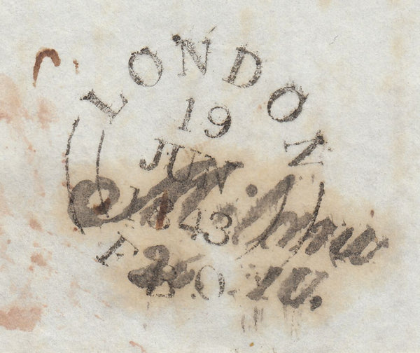 143243 1843 MAIL LONDON TO MILAN POST PAID IN CASH.