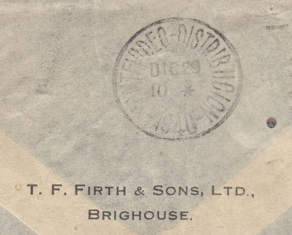 143245 1940 AIRMAIL BRADFORD, YORKS TO MONTEVIDEO, URUGUAY KGVI 6d (SG470) AND 5s RED (SG477) X 2.