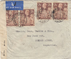 143247 1940 AIRMAIL BOLTON, LANCS TO BUENOS AIRES, ARGENTINE KGVI 2/6 BROWN (SG476) X 4.
