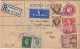143251 1940 REGISTERED AIRMAIL BIRMINGHAM TO COLOMBO, CEYLON WITH FINE 2/6 BROWN (SG476) AND FINE 5s RED (SG477) AND OTHER VALUES.