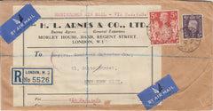 143254 1940 ENVELOPE  REGISTERED AIRMAIL  LONDON TO NEW YORK, U.S.A. KGVI 3d VIOLET (SG467) AND 5s RED (SG477).