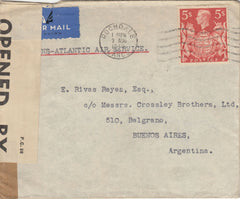 143255 1940 AIRMAIL ROCHDALE, LANCS TO BUENOS AIRES, ARGENTINA KGVI 5s RED (SG477).
