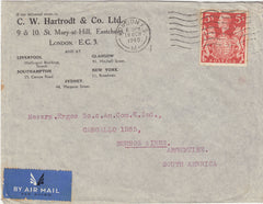 143256  1940 AIRMAIL LONDON TO BUENOS AIRES, ARGENTINA KGVI 5s RED (SG477).