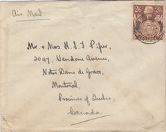 143261 1941 MAIL FOWEY, CORNWALL TO CANADA KGVI 2/6 BROWN (SG476).