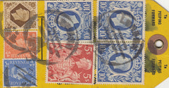 143262 CIRCA 1941 UNADDRESSED YELLOW PARCEL TAG 5s RED (SG477) 10/- ULTRAMARINE (SG478b) X 3 AND OTHER ISSUES.