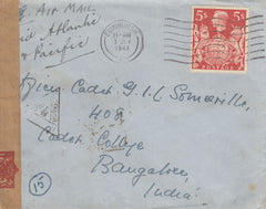 143270 1941 AIRMAIL EDINBURGH TO BANGALORE, INDIA KGVI 5s RED (SG477).