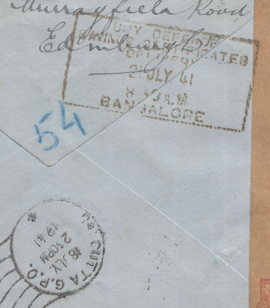 143271 1941 MAIL EDINBURGH TO BANGALORE, INDIA KGVI 5s RED (SG477).