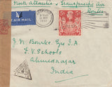 143272 1941 AIRMAIL BEDFORD TO AHMEDNAGAR, INDIA KGVI 5s RED (SG477).