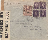 143277 1941 AIRMAIL STOKE ON TRENT, STAFFS TO MONTEVIDEO, URUGUAY KGVI 3d (SG467) X 4, 2/6 BROWN (SG476).
