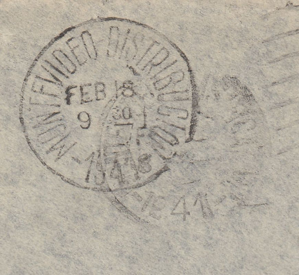 143277 1941 AIRMAIL STOKE ON TRENT, STAFFS TO MONTEVIDEO, URUGUAY KGVI 3d (SG467) X 4, 2/6 BROWN (SG476).