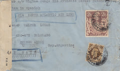 143286 1941 AIRMAIL MANCHESTER TO BUENOS AIRES, ARGENTINE KGVI 1s (SG475) 2/6 BROWN (SG476).