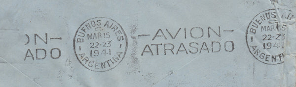 143286 1941 AIRMAIL MANCHESTER TO BUENOS AIRES, ARGENTINE KGVI 1s (SG475) 2/6 BROWN (SG476).