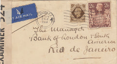 143287 1941 AIRMAIL LONDON TO RIO DE JANERIO, BRAZIL KGVI 1s (SG475) 2/6 BROWN  (SG476).