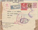 143289 1941 REGISTERED AIRMAIL LONDON TO NEW YORK, U.S.A. KGVI 6d (SG470), 1s (SG475) AND 5s RED (SG477).