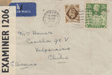 143292 1942 AIRMAIL EDINBURGH TO VALPARAISO, CHILE KGVI 1s (SG475) AND 2/6 YELLOW-GREEN (SG476b).