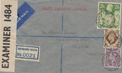 143299 1942 REGISTERED AIRMAIL HAYWARDS HEATH, SUSSEX TO BUENOS AIRES, ARGENTINE KGVI 3d  (SG490), 1s (SG475) 2/6 YELLOW-GREEN (SG476b).