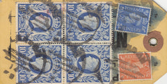 143301 CIRCA 1942 UNADDRESSED YELLOW PARCEL TAG 5s RED (SG477) 10s ULTRAMARINE (SG478b) X SIX AND OTHER ISSUES.
