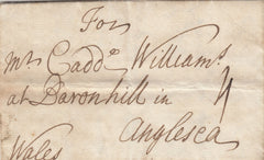 143307 1722 MAIL LONDON TO ANGLESEA, CHARGED '4', LONDON BISHOP MARK.