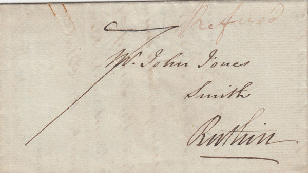 143323 1828 MAIL MOLD, FLINTSHIRE TO RUTHIN 'MOLD/205' MILEAGE MARK (W1571), LETTER 'Refused'.