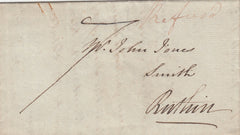 143323 1828 MAIL MOLD, FLINTSHIRE TO RUTHIN 'MOLD/205' MILEAGE MARK (W1571), LETTER 'Refused'.