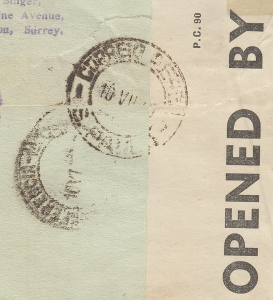 143325 1940 AIRMAIL LEEDS TO A POSTA RESTANTE, SAO PAULO, BRAZIL KGV1 5s RED (SG477) AND BRAZILIAN 200R PAYING POSTA RESTANTE FEE.
