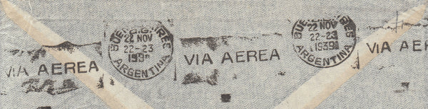 143328 1939 AIRMAIL LONDON TO BUENOS AIRES, ARGENTINE KGVI 2/6 BROWN (SG476) X 2.
