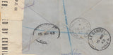 143329 1943 REGISTERED AIRMAIL SOUTH KENSINGTON, LONDON TO HAIFA, PALESTINE KGVI 3d (SG490) 2/6 YELLOW-GREEN (SG476b).