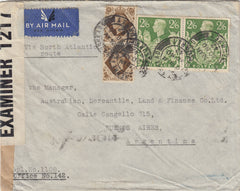 143336 1942 AIRMAIL LEATHERHEAD, SURREY TO BUENOS AIRES, ARGENTINA 1s (SG475) X 2 2/6 YELLOW-GREEN (SG476b) X 2.