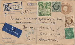 143337 CIRCA 1942 SAMPLE MAIL SENT REGISTERED AIRMAIL LONDON TO BUENOS AIRES FINE 2/6 YELLOW-GREEN (SG476b) AND OTHER ISSUES.
