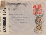 143339 1942 AIRMAIL STOKE ON TRENT, STAFFS TO MONTEVIDEO, URUGUAY KGVI 1s (SG475) x2 and fine 5s red (SG 477).