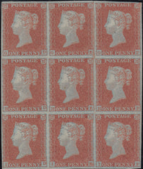 143349 1851 1d PL.119 (SG8) SUPERB UNUSED BLOCK OF NINE.