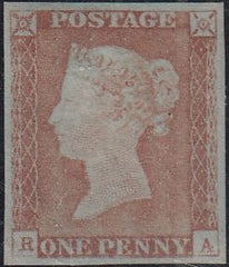 143350 1845 1d PL.61 PALE RED BROWN WITH PLATE WEAR (SG9) SUPERB UNUSED.