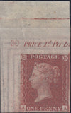 143353 1856 DIE 2 1d PL.30 CORNER MARGINAL IMPERFORATE IMPRIMATUR WITH PLATE NUMBER '30'.