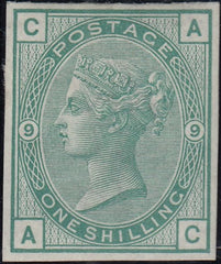 143354 1873 1s GREEN PL.9 IMPERFORATE IMPRIMATUR (AC)  VERY FINE.